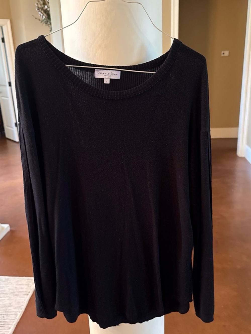 Michael Stars Black Long Sleeve Scoop Neck Knit Top